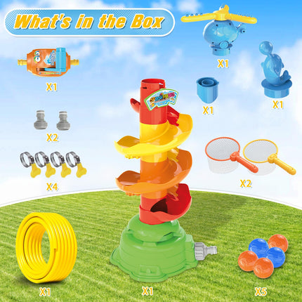 Outdoor Water Sprinkler Toys for Kids: 5 in 1 Spray Sprinkler Outside Toys with Water Flow Control Valve, 360° Rotating Summer Water Toys for Backyard Lawn Pool Party for Toddlers Kids Boys 3-8
