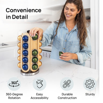 LBYX Rotating Coffee Pod Holder Compatible with Nespresso Vertuo - Coffee Pod Carousel - 360-Degree Stand with 30 Pods Capacity - Storage Organizer Nespresso Capsule Holder Rack - No Assembly (Natural)