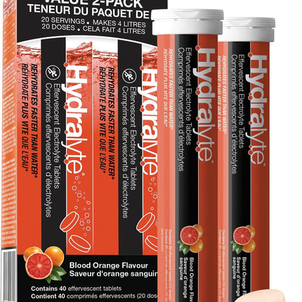 Hydralyte Electrolyte Tablets | Blood Orange Flavored Electrolytes | Pre-Workout and Post-Workout Hydration Solution to Enhance Performance and Maximize Recovery | (2 Tablets per Serving, 40 Count)