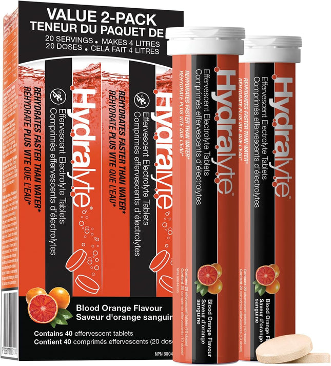 Hydralyte Electrolyte Tablets | Blood Orange Flavored Electrolytes | Pre-Workout and Post-Workout Hydration Solution to Enhance Performance and Maximize Recovery | (2 Tablets per Serving, 40 Count)