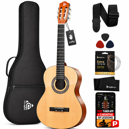 Pyle 36” Acoustic Guitar - 3/4 Size Guitare Acoustique w/ 6 Nylon Strings- For Adults, Teens, Kids, Students, Girls, Boys, Beginners, Includes Gig Bag, Tuner, Extra Strings, Picks, Strap -Left Handed