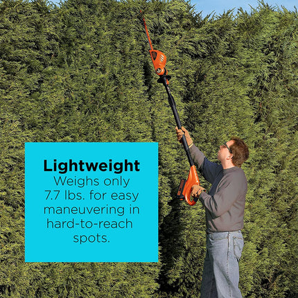 BLACK+DECKER 20V MAX* Cordless Pole Hedge Trimmer 18in, Dual Action Blades, Cut up to 11 ft High LPHT120