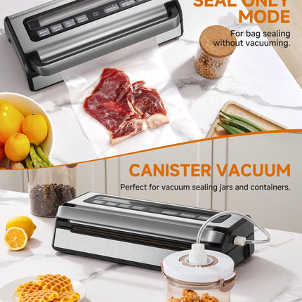 AOBOSI Vacuum Sealer Machine with Built-in Cutter and Storage Box, 95Kpa Automatic Food Sealer, Adjustable Pressure & Time, Includes 1 Bag Rolls & Accessory Hose for Vacuum Packing