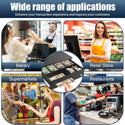 PERCEA Cash Drawer, 13" Electronic Cash Register Drawer 4 Bill Slots & 3 Coin Trays