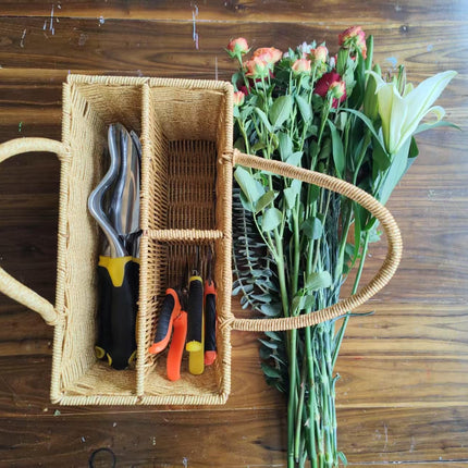 HOUDE Gardening tool set, equipped with rattan storage basket, 5 aluminum alloy hand tools and 3 stainless steel scissors