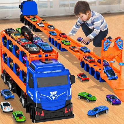 Ci Vetch 25-in-1 Transport Truck Toy Set with 24 Die-Cast Cars & 78" Race Track