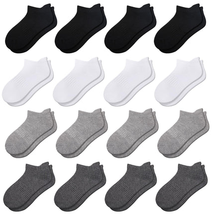 Comfoex 16 Pairs Boys Girls Socks Ankle Low Cut Athletic Cushioned Socks For Kids 4-6 6-8 8-10 Years Old