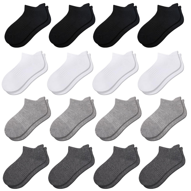 Comfoex 16 Pairs Boys Girls Socks Ankle Low Cut Athletic Cushioned Socks For Kids 4-6 6-8 8-10 Years Old