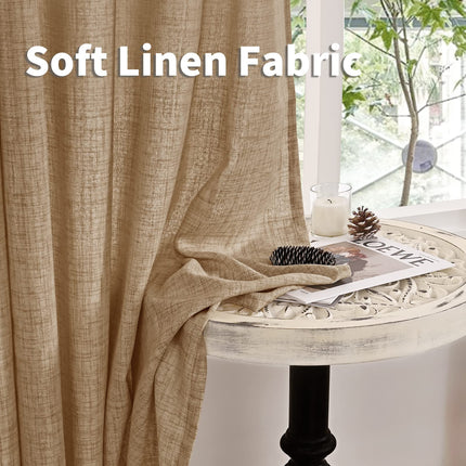 YoungsTex Pinch Pleated Curtains 90 Inches Long, Linen Curtains Back Tab Light Filtering Privacy Semi Sheer Window Curtains for Living Room Bedroom Farmhouse, Toffee, 40W X 90L, 2 Panels