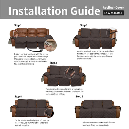 Easy-Going Recliner Sofa Cover, Reversible Couch Cover for 3 Seat Recliner, Split Sofa Cover for Each Seat, Furniture Protector with Elastic Straps for Pets, Kids, Dogs (3 Seater, Chocolate/Beige)