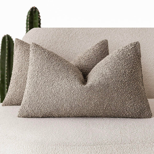 Foindtower 12x20" Pack of 2 Textured Boucle Throw Accent Solid Lumbar Cozy Pillow Case for Chair Sofa, Light Taupe X0048OVV8P