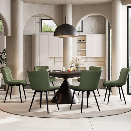 YOUTASTE Green Dining Chairs Set of 2, Mid-Century Modern Faux Leather Upholstered Kitchen Chairs with Black Metal Legs, Supports 300 lbs, Comfortable Accent Chairs for Living Room, Bedroom