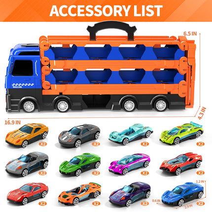 Ci Vetch 25-in-1 Transport Truck Toy Set with 24 Die-Cast Cars & 78" Race Track
