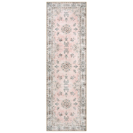 Lahome Boho Pink Runner Rugs for Hallway, 2'6"x8 Washable Floral Kids Girls Kitchen Bathroom Runner Rug for Laundry Mat, Non Slip Indoor Carpet Runners for Bedroom Floor Entryway, Peach
