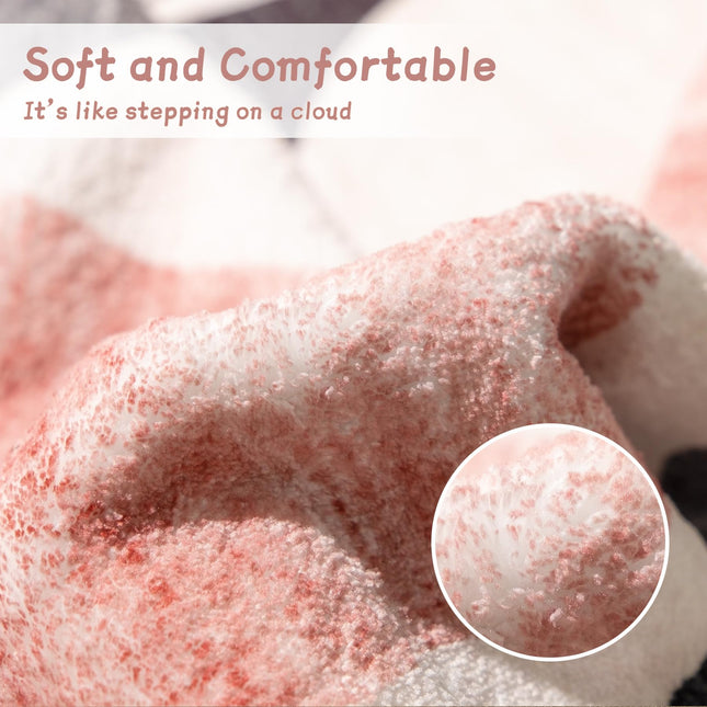 MUJOO Pink Washable Rugs 8x10',Boho Area Rugs for Living Room Bedroom,Large Throw Floor Carpet Non Slip Soft Modern Abstract Pink and Grey