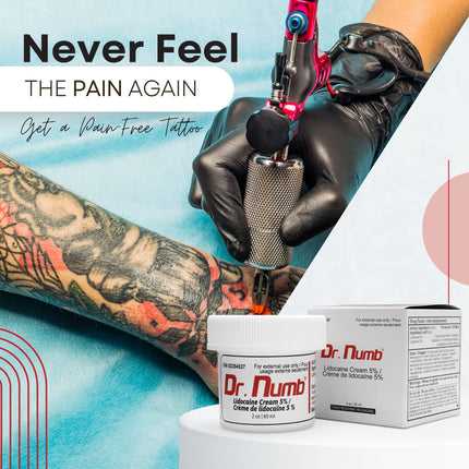 Dr. Numb Tattoo Numbing Cream 5% Lidocaine Maximum Strength Topical Anesthetic | Fast-Acting Pain Relieving Cream for Tattoos, Piercing, Microneedling, Waxing, Microblading, 2 Oz