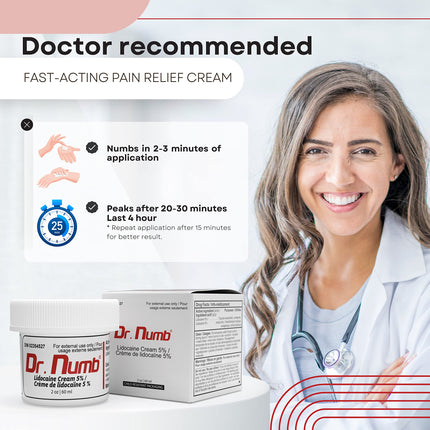 Dr. Numb Tattoo Numbing Cream 5% Lidocaine Maximum Strength Topical Anesthetic | Fast-Acting Pain Relieving Cream for Tattoos, Piercing, Microneedling, Waxing, Microblading, 2 Oz