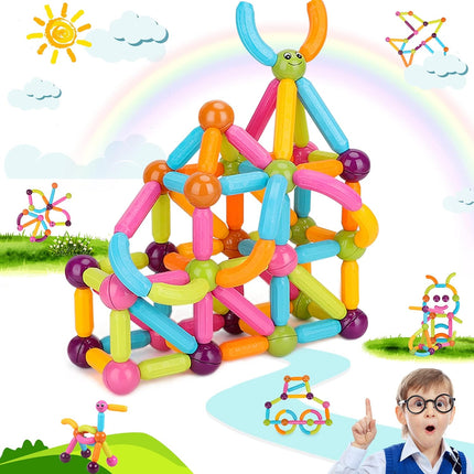 74PCS Magnetic Building Sticks Blocks Toys, Magnetic Balls and Rods Set for Kids, Magnetic Building Set,Toddler Montessori Toys,STEM Stacking Toys T102