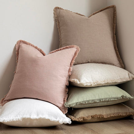 Foindtower 20×20" Set of 2 Linen Fringe Throw Boho Farmhouse Cushion Cover with Tassels Soft Accent for Couch Chair Sofa, Light Pink X0048BKY3V