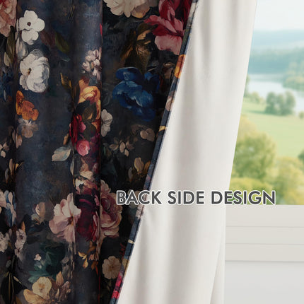 NICETOWN Floral Velvet Curtains 2 Panels 96 Inch Long, 52 Wide, Retro Blue Multi