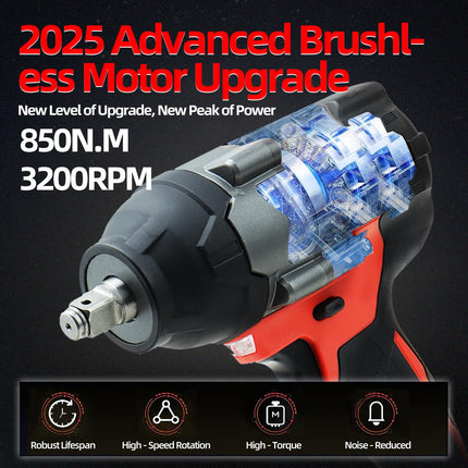 XINGBOSHEN 20V Cordless Impact Wrench 1/2'', High Torque Maximum 850 NM, Brushless Motor, 4 Variable Speeds Max 3200RPM, Compatible with Makita 18V Battery, NO Battery (TOOL ONLY))