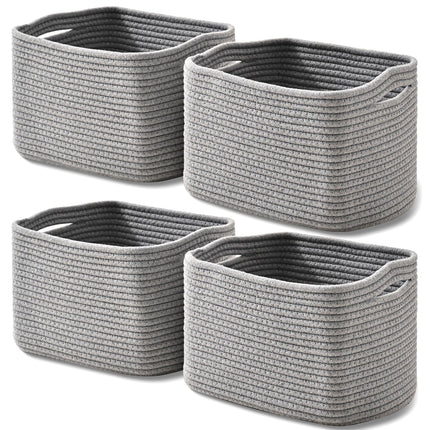 ICERZCZ 4PACK Woven Cotton Rope Decorative Shelf Basket, SIZE 13"Lx9.1''Wx7.9''H, GREY X004D0RW51