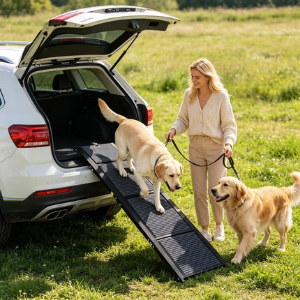 Folding Dog Ramp for Car, 67''Long x 17''Wide Non-Slip Surface Aluminum Pet Ramps for Car, SUV, Truck, Dog Steps, Ramp for Side Door, Folding Car Ramps for Large Dogs up to 250lbs