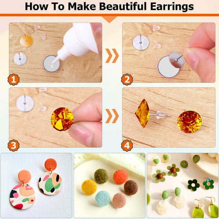 Caffox 2000pcs Stud Earring Making Kit with Earring Base and Backs for Leather, Clay, Pearl Jewelry Making (Gold & Silver)