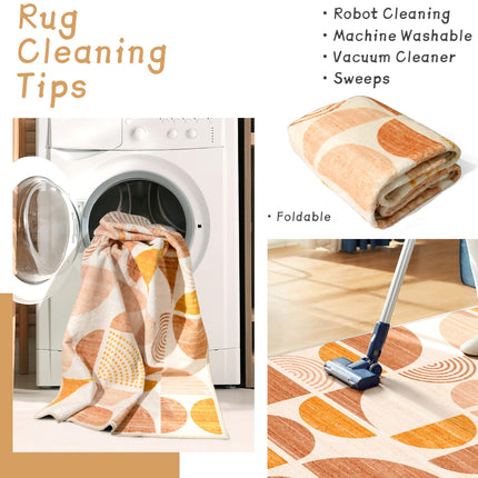 MUJOO 8x10' Area Rugs,Washable Rugs for Living Room Bedroom,Boho Large Throw Floor Carpet Non Slip Soft Modern Abstract Bohemian Orange