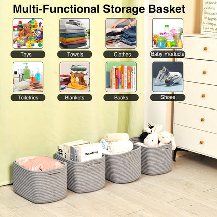 ICERZCZ 4PACK Woven Cotton Rope Decorative Shelf Basket, SIZE 13"Lx9.1''Wx7.9''H, GREY X004D0RW51