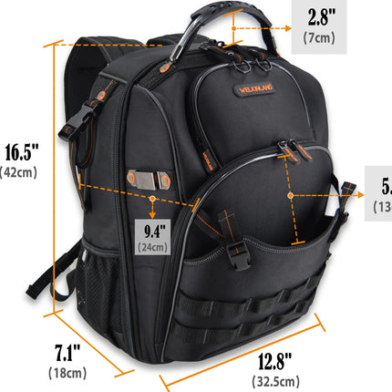 66-Pockets Tool Bag, Heavy-Duty Jobsite back pack for electricians, construction, men