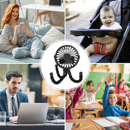 Mini Handheld Stroller Fan 360° Rotate, Octopus Tripod, Clamp-On Cooling