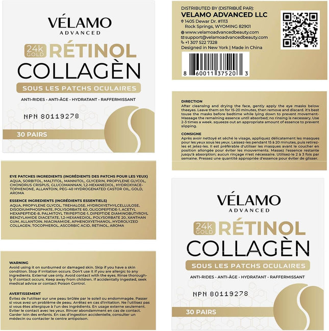 Under Eyes Patches for Dark Circles: 24K Gold Under Eye Mask for Puffy - Retinol Patchology Eye Patches for Wrinkles and Dark Circles Puffiness- Collagen Under Eye Bags Treatment