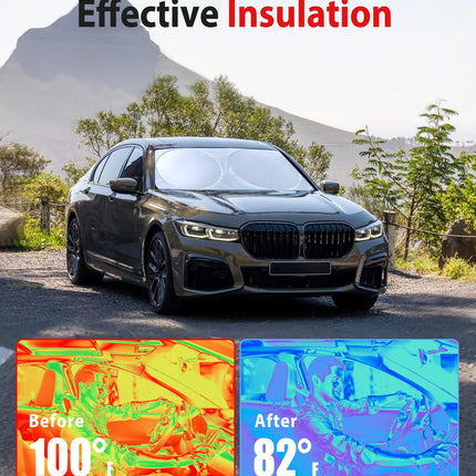 Vepagoo Universal Fit for Sedan/SUV/Hatchback Foldable 64 x 32" Front Windshield Protector, UV Rays & Heat Blocking w/ Storage Bag