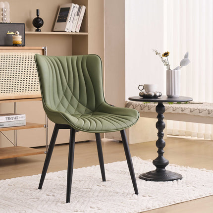 YOUTASTE Green Dining Chairs Set of 2, Mid-Century Modern Faux Leather Upholstered Kitchen Chairs with Black Metal Legs, Supports 300 lbs, Comfortable Accent Chairs for Living Room, Bedroom