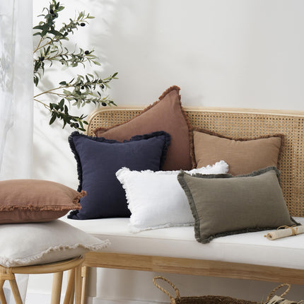 Foindtower 12×20" Set of 2 Linen Fringe Lumbar Throw Boho Farmhouse Cushion Cover with Tassels for Chair Sofa Couch, Rust X003U6N9OL