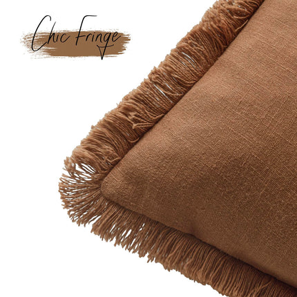 Foindtower 24×24" Set of 2 Linen Fringe Throw Boho Farmhouse Cushion Cover with Tassels for Couch Sofa Bed, Orange Brown X004E7NZPD
