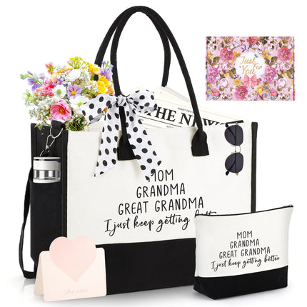 Travel Mothers/Grandma Birthday Gifts Nana Canvas Tote Bag with Makeup Bag for Shopping Canvas Beach Bag