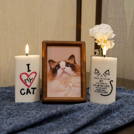 Rhytsing 1PC , 5 Inches Flat LED Memorial Candles for Loss of Cat Real Wax Sympathy Lights with Timer Function, Pet Memorial Gifts with Single-Sided Printed Design