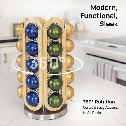 LBYX Rotating Coffee Pod Holder Compatible with Nespresso Vertuo - Coffee Pod Carousel - 360-Degree Stand with 30 Pods Capacity - Storage Organizer Nespresso Capsule Holder Rack - No Assembly (Natural)