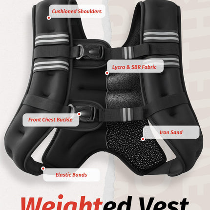 ZELUS Weighted Vest, 12lb/16lb Weight Vest with Reflective Stripe for Workout, Strength Training, Running, Fitness, Muscle Building, Weight Loss, Weightlifting, Black(16 lb)