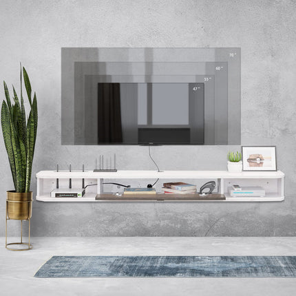 Pmnianhua Floating TV Console,47'' Wall-Mounted Media Console,Floating TV Cabinet, Modern Floating TV Stand,Under TV Entertainment Shelf with Door and Storage for Bedroom,Living Room (Grey-White)