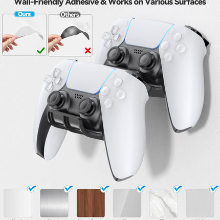 Kytok Wall Mount Holder for 4 Remotes & Foldable Headset Stand, Universal Wall-Friendly Game Controller Holder Hanger Hook for Xbox, PS5/4, Nintendo, Black