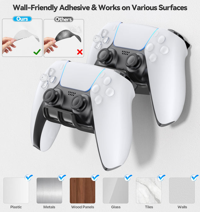 Kytok Wall Mount Holder for 4 Remotes & Foldable Headset Stand, Universal Wall-Friendly Game Controller Holder Hanger Hook for Xbox, PS5/4, Nintendo, Black