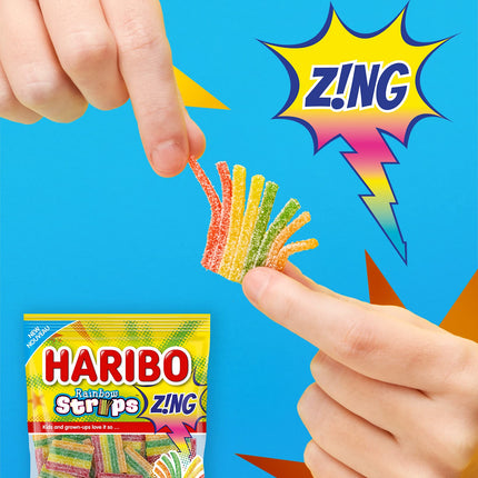 Haribo Z!NG Rainbow Strips Candy, 4 Sour Fruity Flavours, No Artificial Colours, 170g BAG