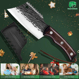 FULLHI Kitchen Knife with sheath,Meat Cleaver Knife for Meat Cutting, High Carbon Steel Forged Butcher Full Tang Chef Knife