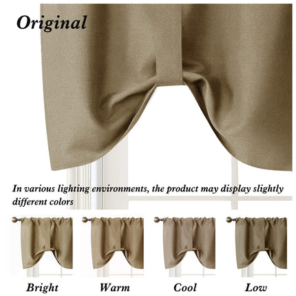 Home Queen Tie Up Curtain Valance Window Treatment for Living Room, Adjustable Linen Balloon Rod Pocket Drape Valence, Set of 2, 54 X 18 Inch, Taupe