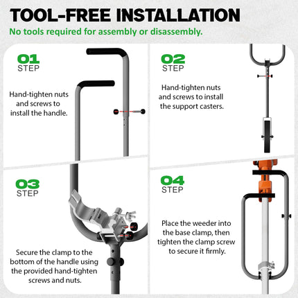 Startingtool 2-IN-1 Wheeled Mower Handle – Ergonomic Design with Adjustable Way Wheels & Clamp, Extension Pole for Weed Eater, Designed for Lawn Care, Landscaping & Edging