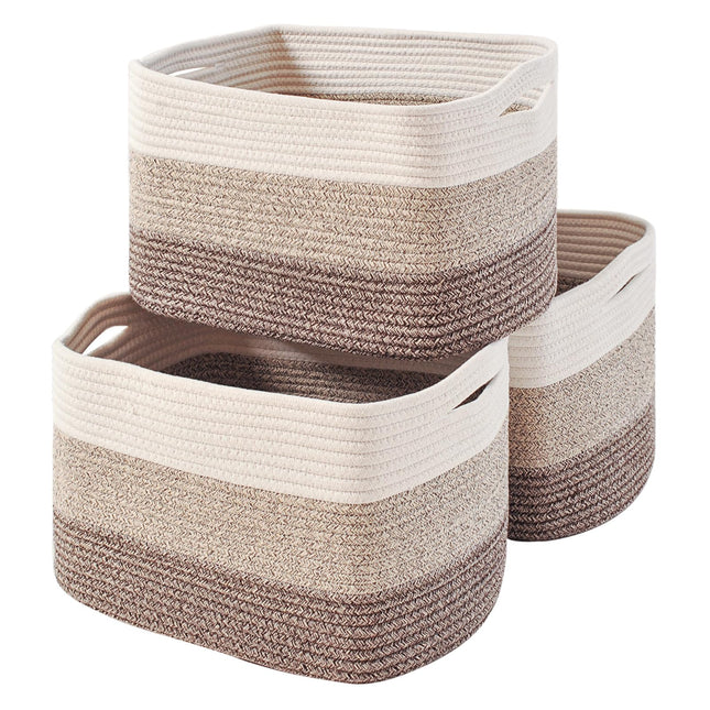 ICERZCZ 3PACK Woven Cotton Rope Basket for Storage Books, Toy Storage Basket, 15"x11"x9.5", Gradient Brown X003TEYKE7