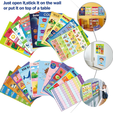 Aomola 20Pack Preschool Learning Posters Educational Preschool Posters with Glue Dots,Learning Resources Teaching Supplies for Nursery Homeschool Kindergarten Playroom t2